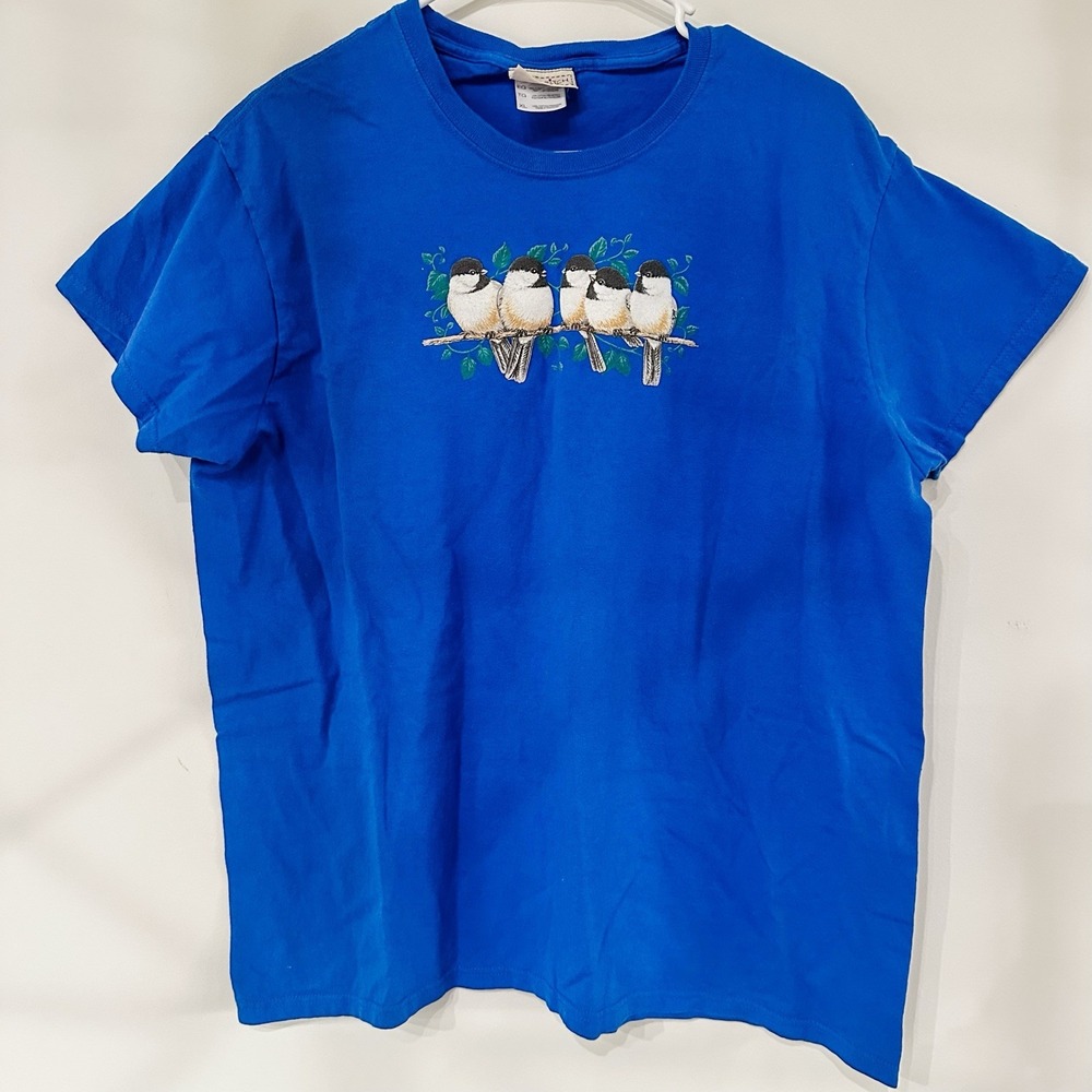Women's Morning Sun‎ By Top Stitch T Shirt XL Birds Blue Grannycore